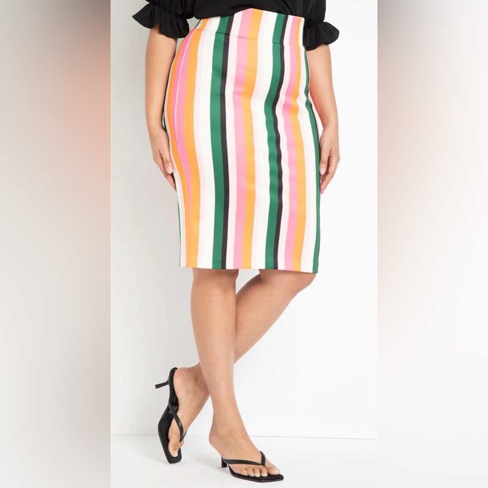 Eloquii Neoprene Column Skirt in Paloma Stripe Size 16
